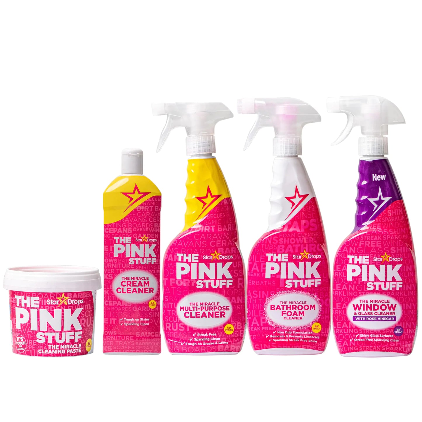 Stardrops - The Pink Stuff - The Miracle Cleaning Paste Multi-Purpose Spray Bathroom Foam Spray Window & Glass Cleaner and Cream Cleaner Bundle