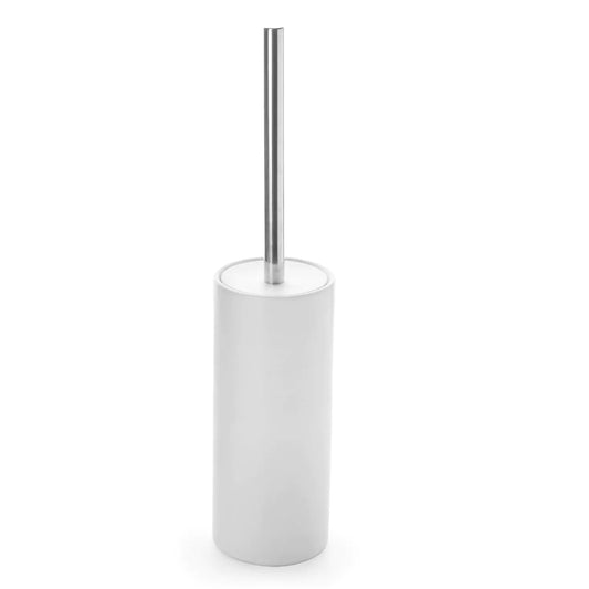 Viosuniu Matt White Ceramic Toilet Brush and Holder Set Durable Bristles Non Scratch Toilet Long Stainless Steel Handle Freestanding Toilet Bowl Cleaners Brush Scrubber Brush for Toilet
