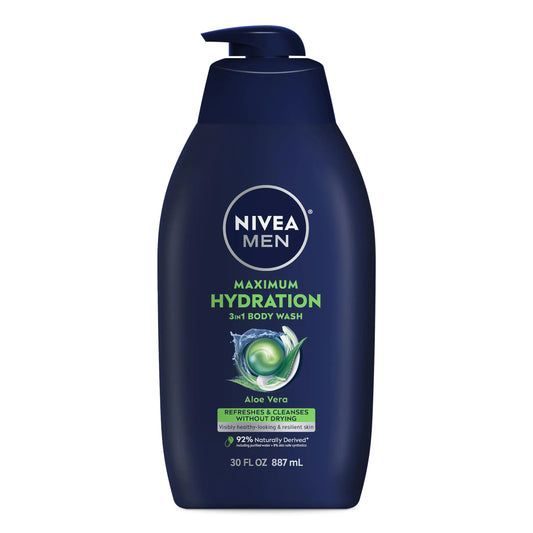 Nivea Men Maximum Hydration Body Wash Aloe Vera Body Wash for Dry Skin 30 Fl Oz Pump Bottle