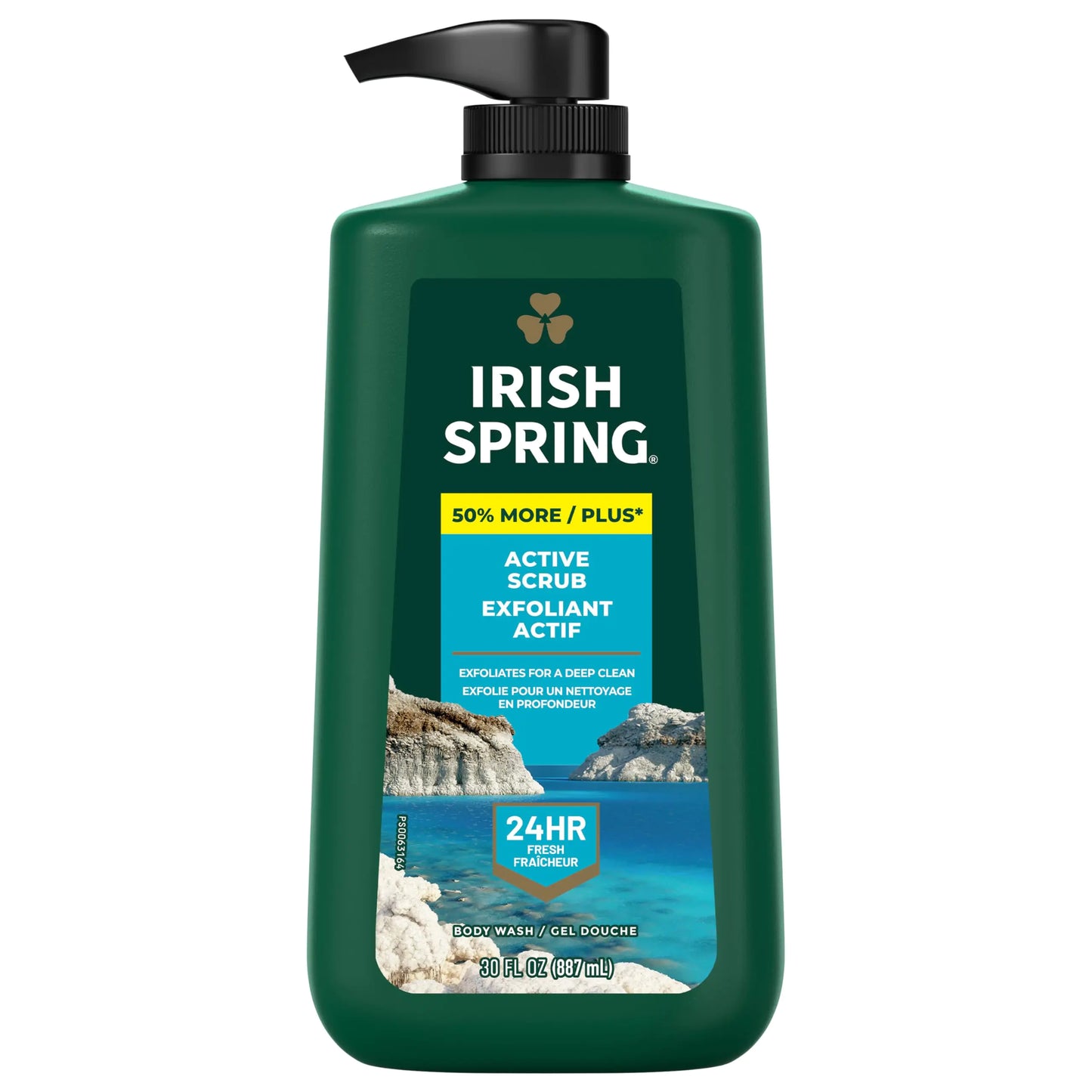 Irish Spring Active Scrub Exfoliating Body Wash for Men 24-Hour Fresh Face and Body Wash Men’s Body Wash Biodegradable Ingredients Paraben Free Cool Fresh Scent 30 fl oz Pump Bottle