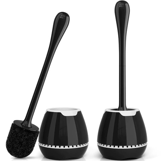 Toilet Brush 2 Pack Toilet Bowl Brush with Ventilated Holder and Ergonomic Long Handle Durable Bristles Toilet Scrubber Set for Bathroom Cleaning(Black)